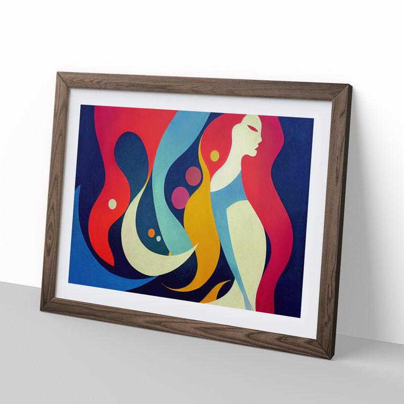 Mermaid Woman Abstract - Single Picture Frame Print, 34cm H x 46cm W x 2cm D, Walnut Framed