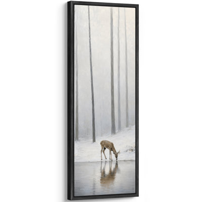 Misty Winter Forest Deer Landscape Extra Large Pictures Framed Canvas Print Wall Art