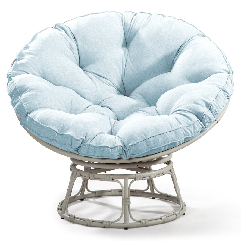 Borset Swivel Powder Coated Steel Outdoor Lounge Chair, Gray, Sky Blue