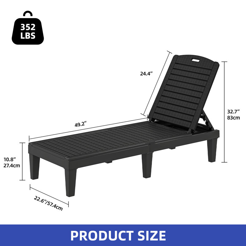 Black Resin Adjustable Outdoor Chaise Lounge with 5-Position Backrest