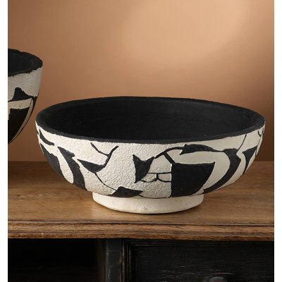Bol décoratif | Bol en terre cuite abstrait 12 po noir et blanc