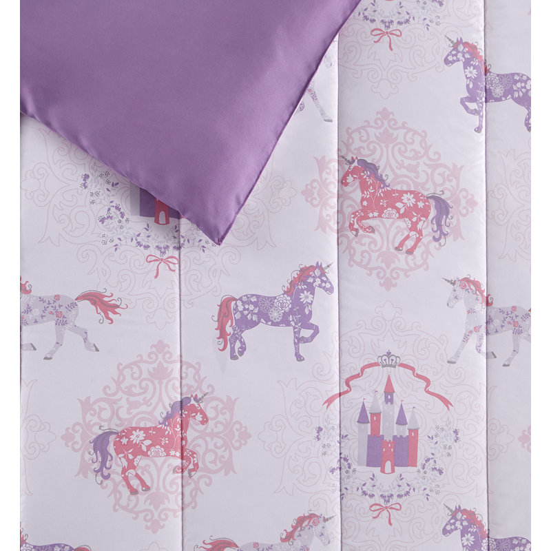 Ensemble d'édredon en microfibre mauve avec imprimé de légendes de contes de fées