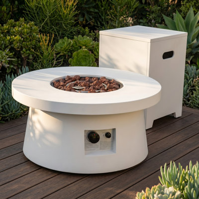 Table de foyer d'extérieur en forme de champignon de 30 pouces, foyer d'extérieur au gaz de 50 000 BTU avec pierres de lave et certification CSA, blanc moderne pour patio