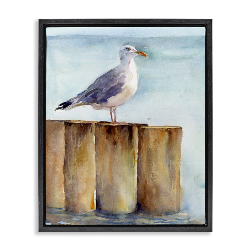  Art mural sur toile, "Seagull's Perch" par John Keeling, Cadre flottant noir de jais, H 21 po x l 17 po