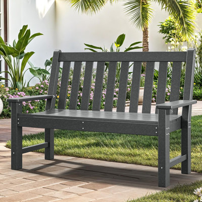 Garden Bench, All Weather Outdoor Bench For 2-3 Persons, Fade/Rot Resistance Patio Benches For Park, Porch, Patio & Backyard (Grey)