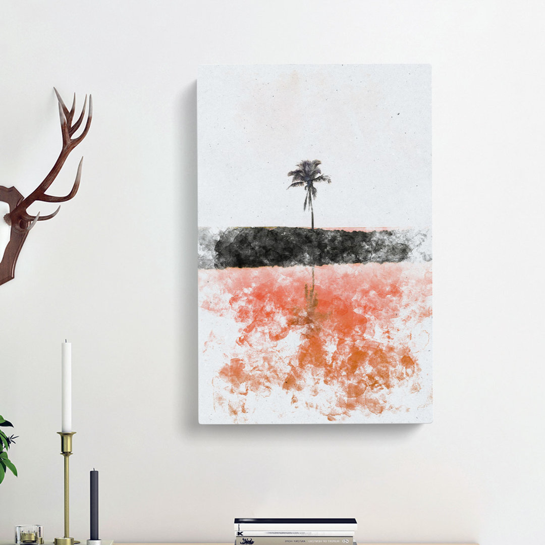 Reflection Of A Palm Tree In Hawaii - Wrapped Canvas