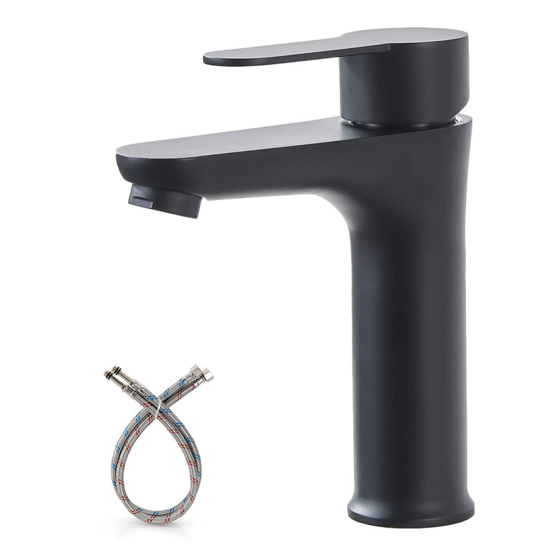 Tayanuc Matte Black Single Hole Bathroom Faucet,Single Handle Bathroom Sink Faucet Stainless Steel Vanity Faucet For Bathroom Sink With Water Supply Hoses