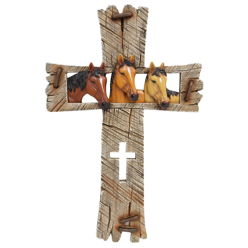 Croix murale en polyrésine avec trois chevaux