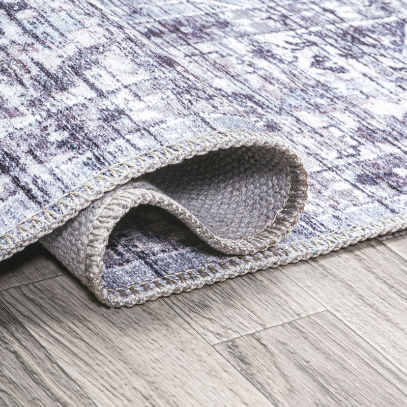 Didim Boho Medallion Machine-Washable Gray/Purple Rug, Runner 2' x 10'