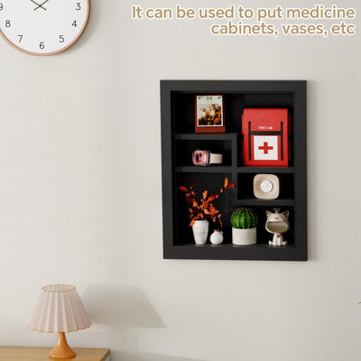 Solid Wood 2-Tier Recessed Bathroom Cabinet, 14x18 In-Wall Niche Medicine Cabinet Organizer for Bathroom Storage