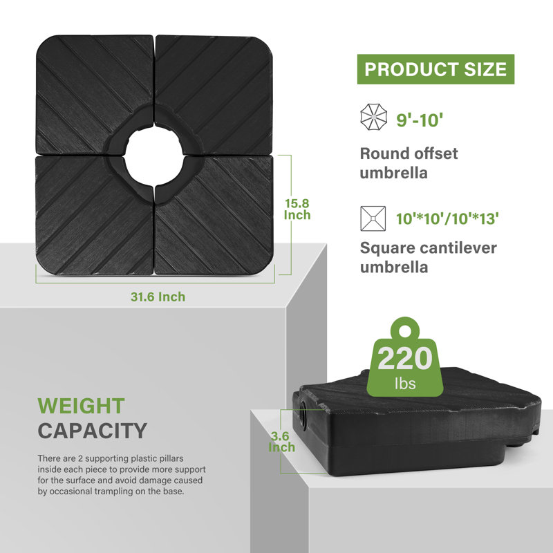 Shafee 180 Lb. Base de parasol autoportante en plastique, Noir
