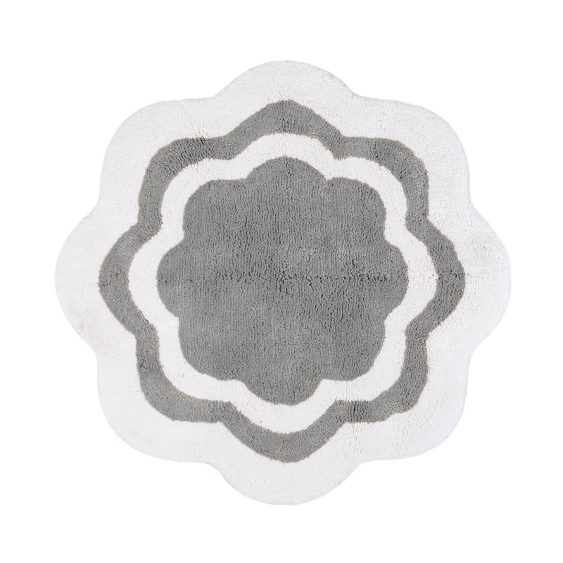 Cotton Non-Slip Bath Mat, White/Grey Center