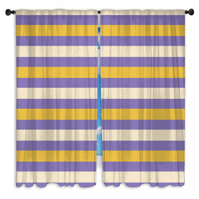 Rideaux de fenêtre mauve et jaune à rayures transparentes et obscurcissant - 2 panneaux