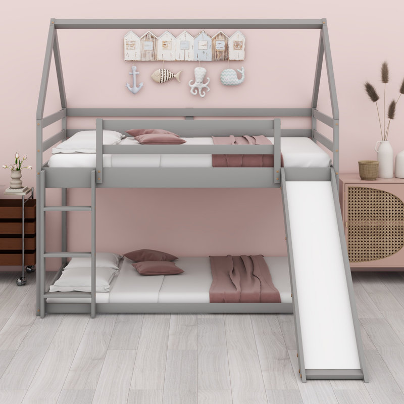 Bunk House Bed With Slide And Ladder, Grey