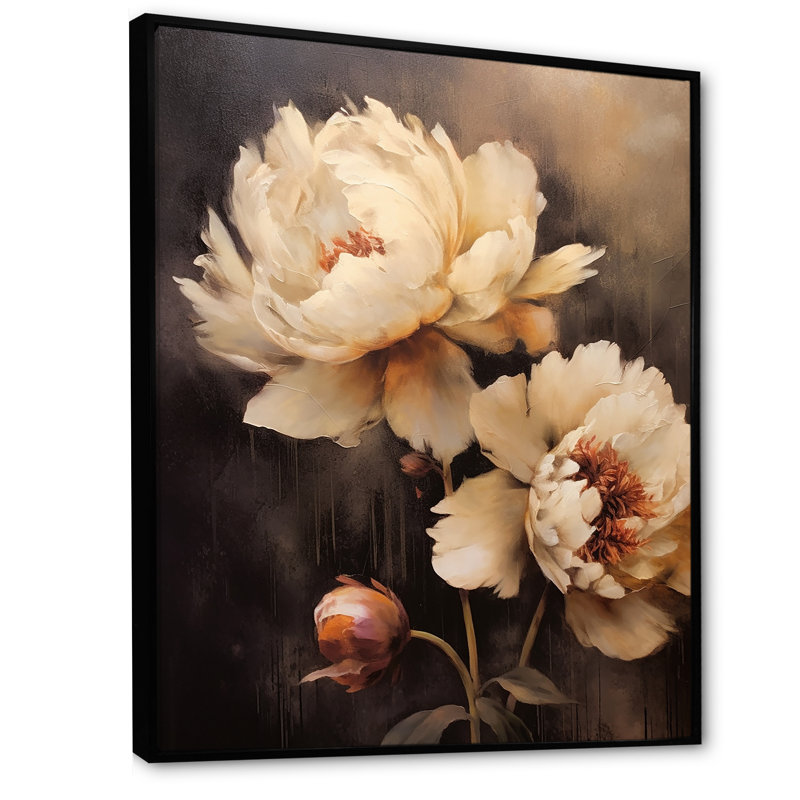Pivoines botaniques rétro dévoilées III, H 32 po x l 24 po x P 1 po, Cadre flottant noir