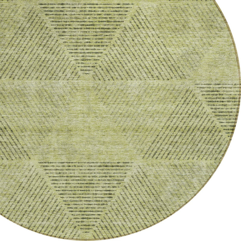 Tapis intérieur / extérieur rond géométrique lavable vert artichaut 8 pi HomeRoots