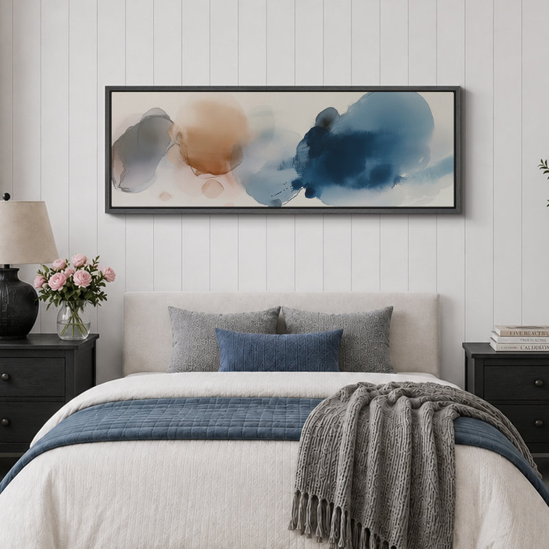 «Abstract Blot in Blue and Brown», reproduction d'art sur toile encadrée très grande, H 20 po x l 60 po x P 1,5 po