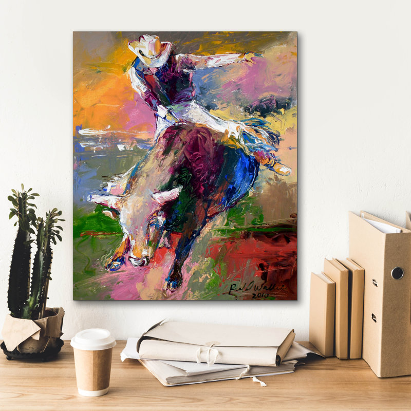 «Bull Rider» épique par Richard Wallich, «Bull Rider» par Richard Wallich, H 24 po x l 20 po x P 0,75 po