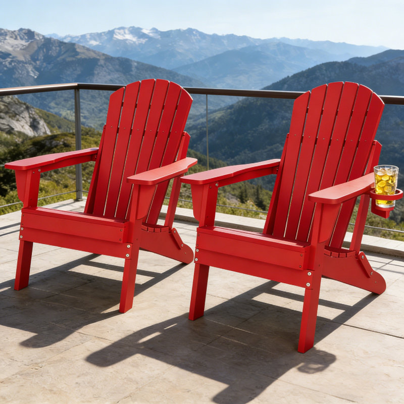 Set Of 2 All Weather Folding Adirondack Chair, Red