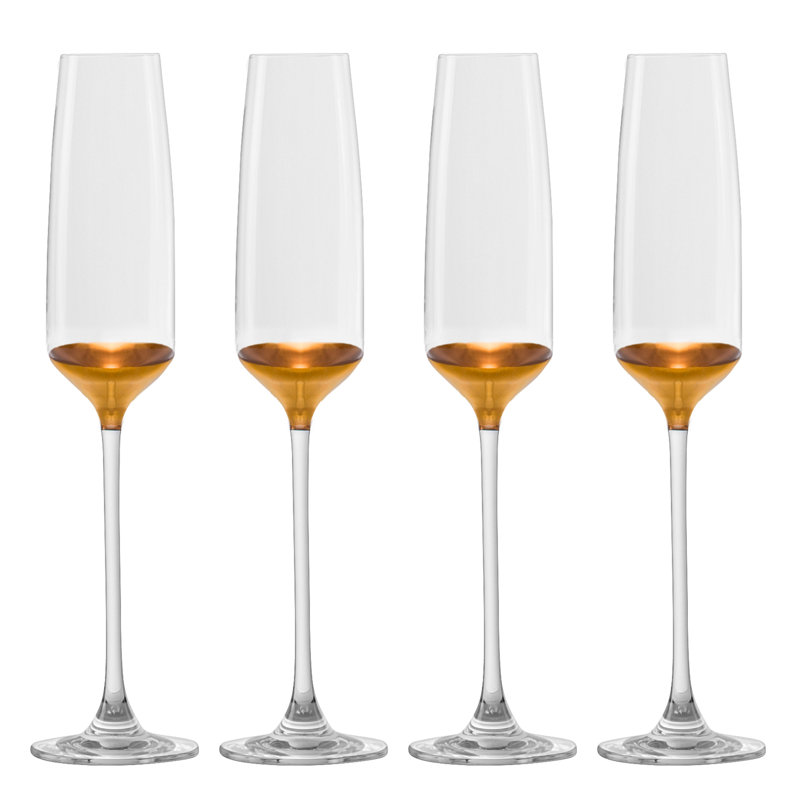 5.75 oz. Handmade Crystal Flutes with Gold Accents, Set of 4