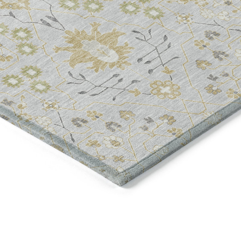 Tapis d'intérieur lavable extérieur gris argenté et doré 3 pi x 5 pi