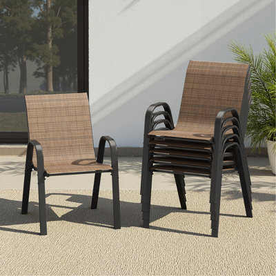 Ensemble de 2 chaises de salle à manger empilables pour l'extérieur avec structure en métal thermolaqué, fauteuil toutes saisons idéal pour la cour, le balcon et la piscine