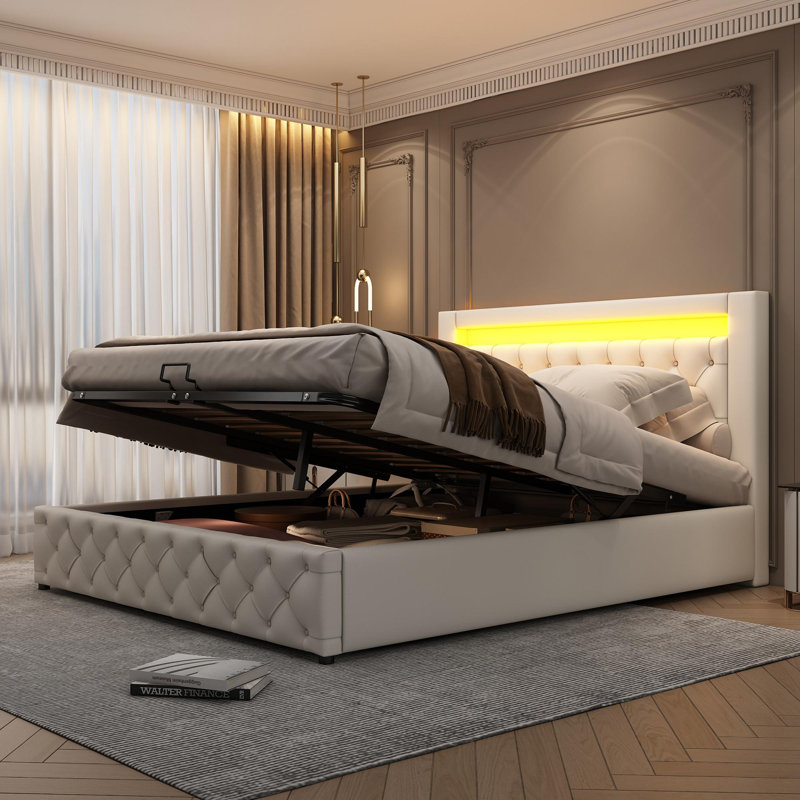 Boyertown Upholstered Ottoman Storage Bed, White, Double (4'6)