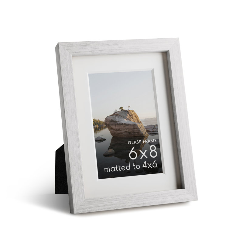Cadre photo en bois massif avec verre, Blanc, L 6 po x H 8 po