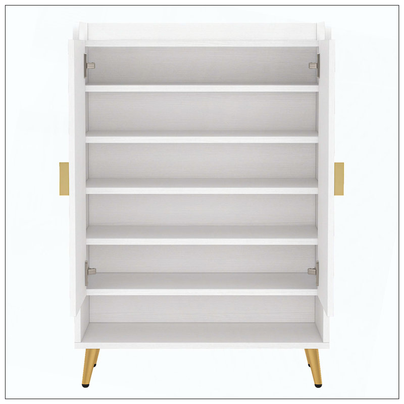 Range-chaussures avec tablettes réglables et portes, Blanc / Doré