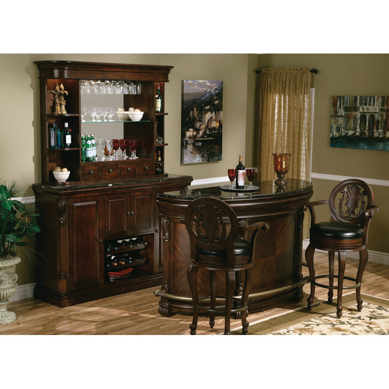 Niagara Black Faux Leather Swivel Bar Stool with Carved Wood Details