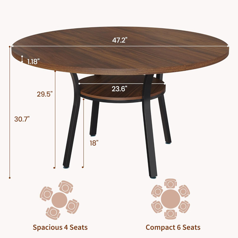 Round Metal Base Dining Table, Espresso Wood
