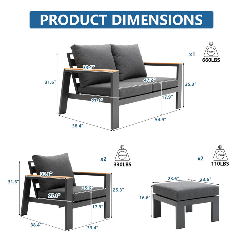 Alexandro 54.9'' Wide Sofa Set Outdoor Conversation Set for Patio