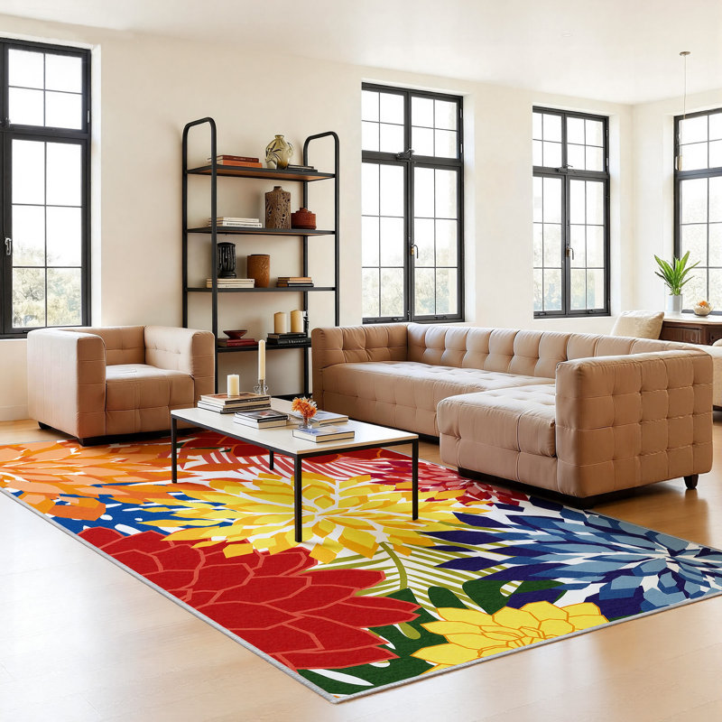 ZonLi Tropical Floral Indoor/Outdoor Rug, 5' x 8', Multicolored, Waterproof, Washable, Non-Slip, 5x9FT, Multicolored