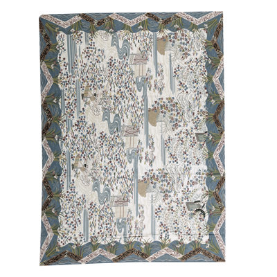 Tapis ivoire et bleu noué à la main de haute qualité