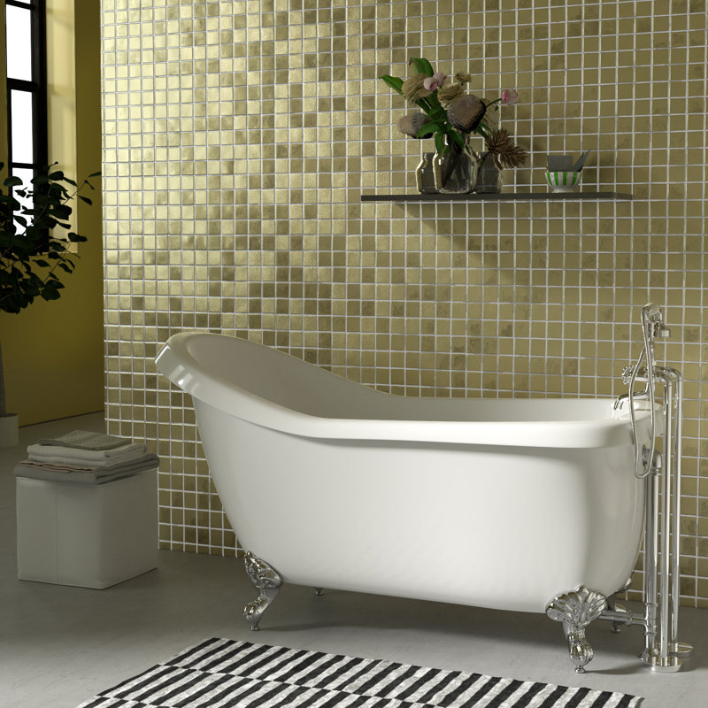Kenney 66.5'' x 28.75'' Freestanding Soaking Acrylic Bathtub, Polished Chrome