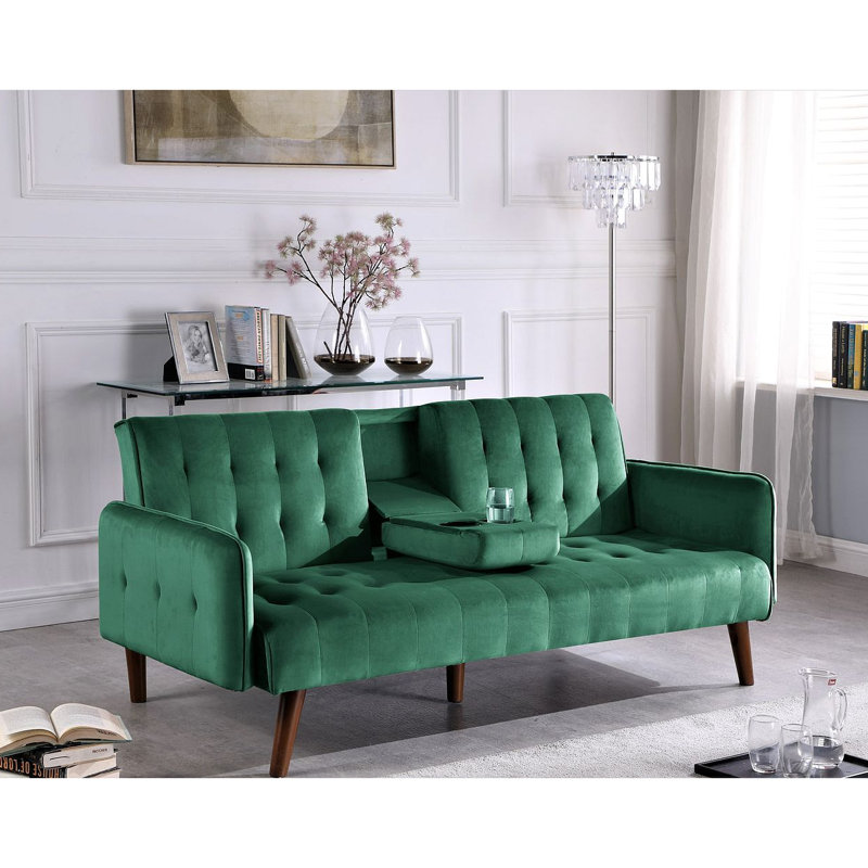 Canapé-lit de 72 po - Dossier convertible pliant en lit double avec porte-gobelet et table rabattable - Canapé en lin peu encombrant pour petits espaces - Assemblage facile