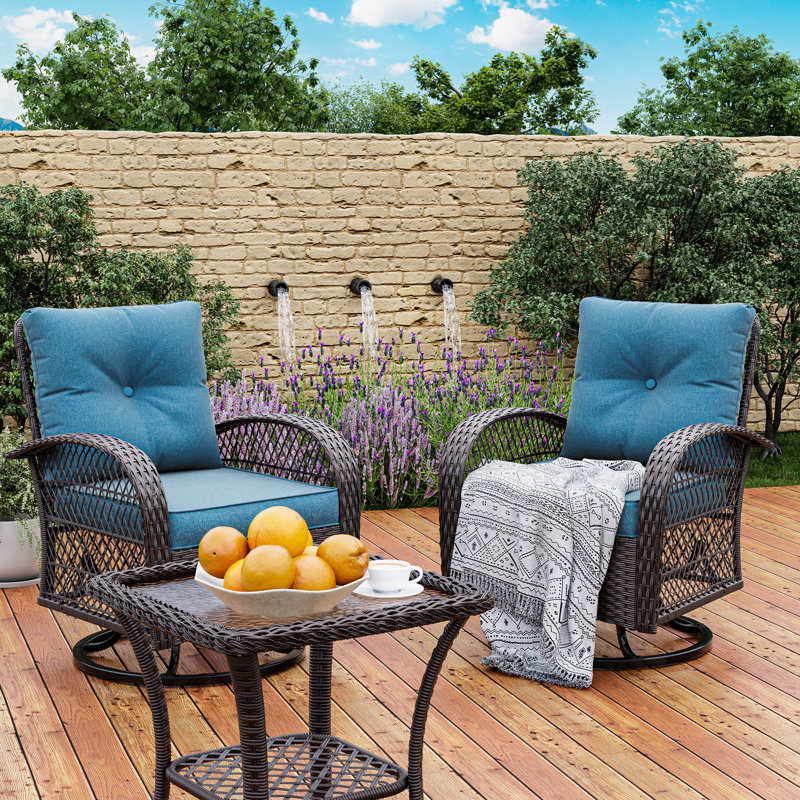 Yentin 3-Piece Rocking Chair Set with Cushions, Blue