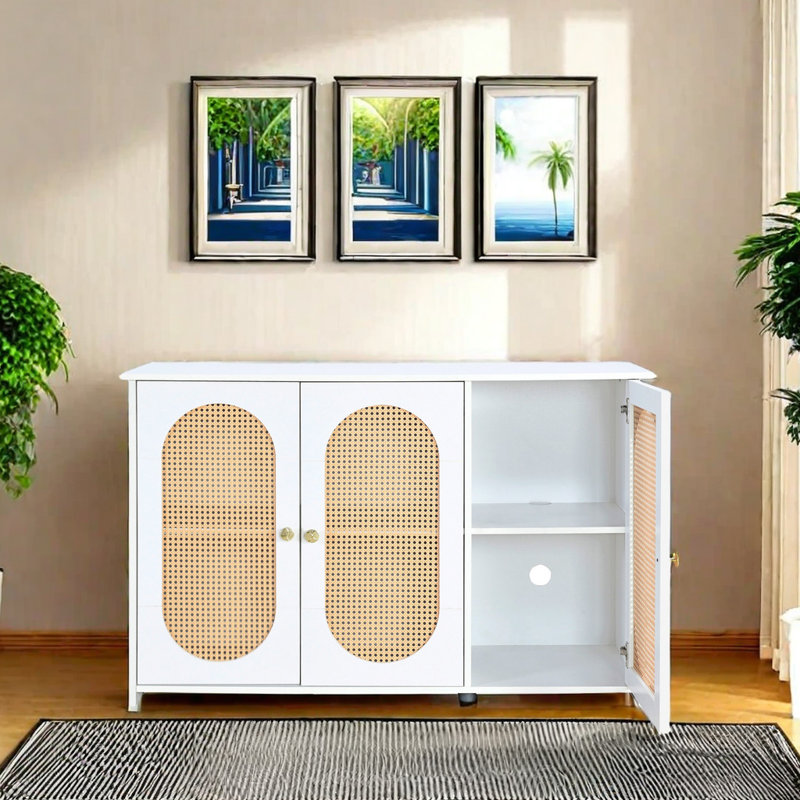 Buffet rétro à 3 portes avec grand espace de rangement et armoire d'appoint, Blanc
