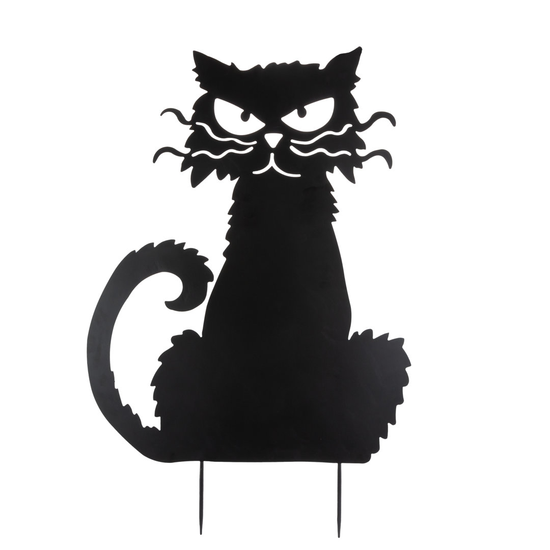 35.16 Inch Black Metal Halloween Metal Cat Silhouette Yard Stake The Holiday Aisle®