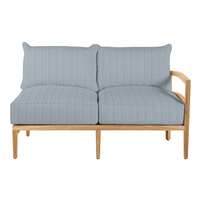 Canapé modulaire en teck Santa Barbara, Teck naturel, Perigold Replay taupe, Pas de passepoil + bourre de rêve