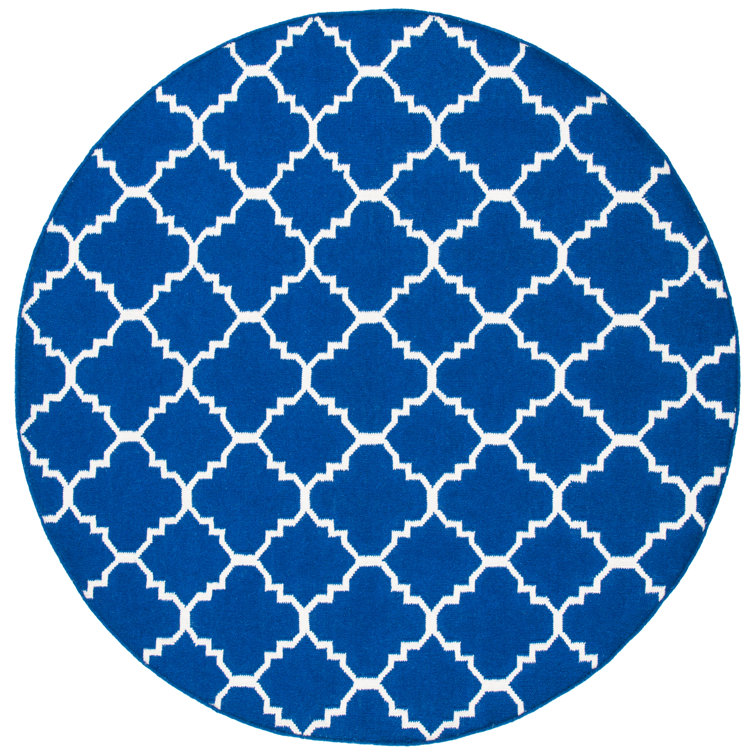 Stahl Hand Woven Flat Weave Wool/Cotton Geometric Rug in Blue/White