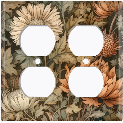 Couvercle de plaque d'interrupteur en métal; Rectangle 2 bandes US standard - Fleurs rétro de style William Morris