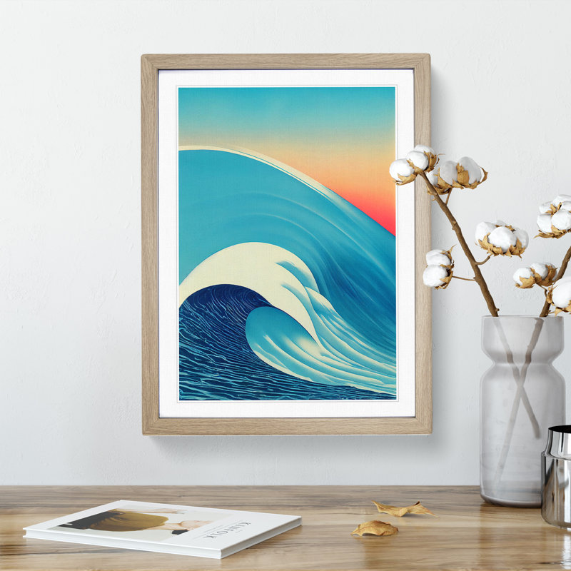 XV1022-3051X Ocean Wave At Sunset No.3 - Single Picture Frame Print, 34cm H x 25cm W, Oak