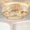 Ventilateur de plafond à cage en cristal 20 po à double couche avec ensemble de lumières, finition dorée, 7 pales, télécommande, moteur à courant continu réversible pour la salle à manger de la chambre à coucher