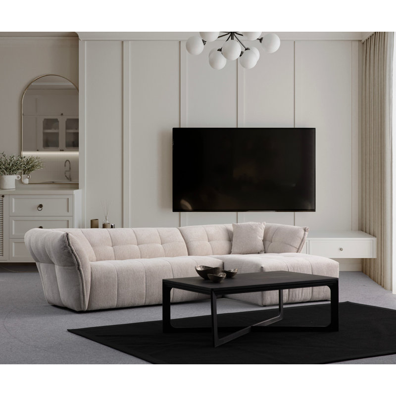 Canapé d’angle, Mélange de polyester blanc, H 29,5 po x l 65 po x P 41,3 po
