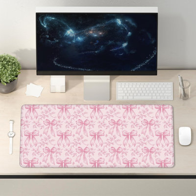Tapis de souris Coquette rose à fleurs, grand format (90 x 40 cm), motif pivoine rose tendance et féminin, idéal pour clavier et souris. Accessoires de bureau preppy.