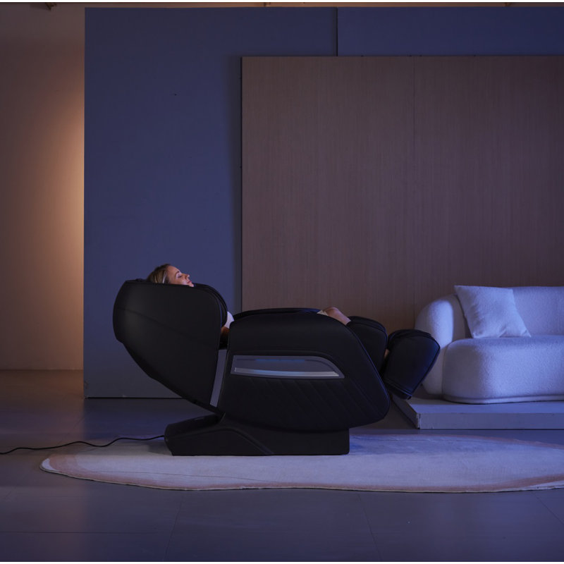 Fauteuil de massage chauffant inclinable en similicuir à largeur réglable et chauffant, Similicuir noir