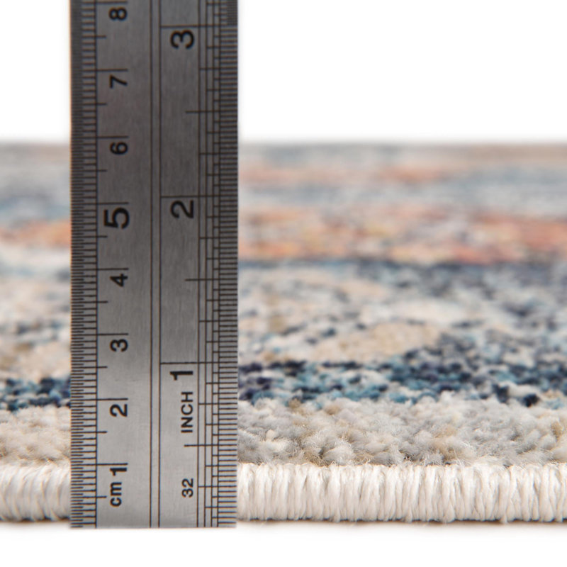 Akira Geometric Rusty Red/Indigo Blue/Saffron Yellow/Beige Area Rug, Runner 2' x 13'