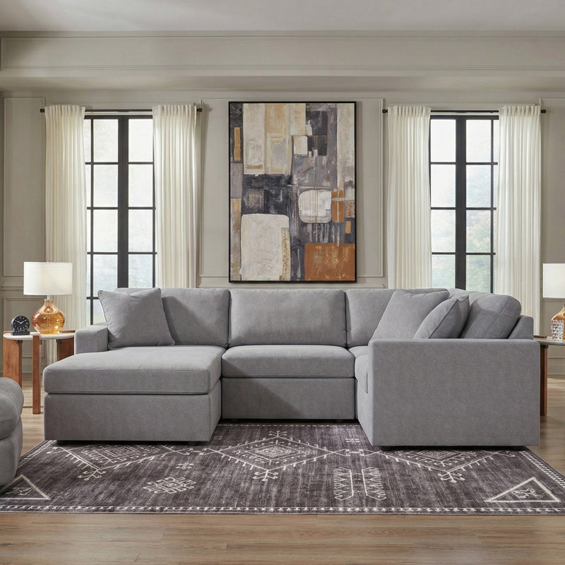 Canapé modulaire 4 pièces avec méridienne Depew, Orienté à droite, Polyester gris