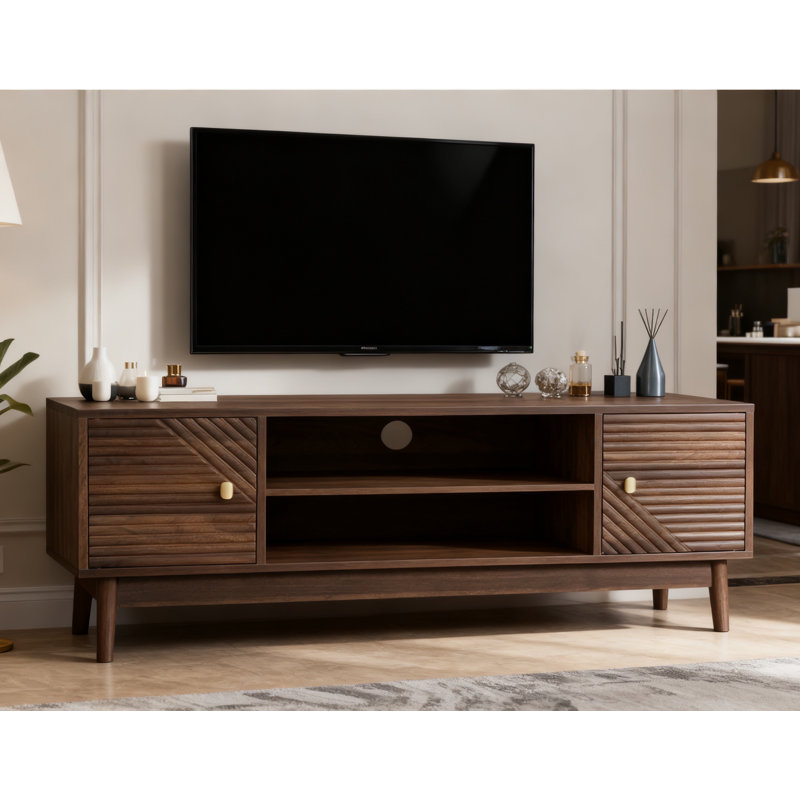 43.31 Inch Tv Stand, Mid-century Modern Tv Stand For 32/45 Inch Tv, Entertainment Center With Storage, Media Console Table For Living Room And Bedroom, Walnut